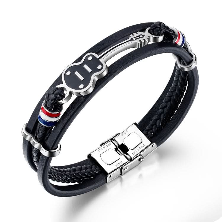 OPK 1354 Titanium Steel Men Leather Hand Ring Personal Multi-Layered Woven Bracelet Reluova