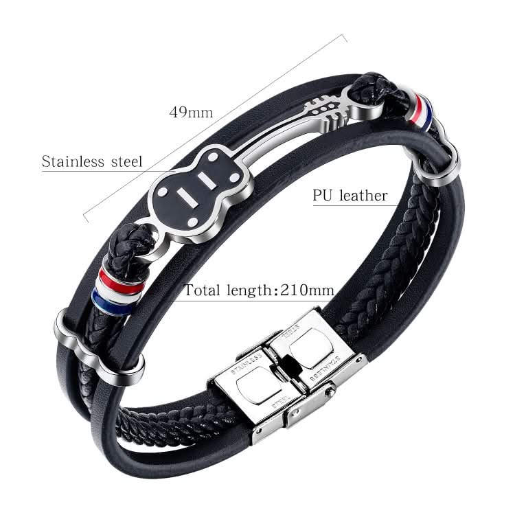 OPK 1354 Titanium Steel Men Leather Hand Ring Personal Multi-Layered Woven Bracelet Reluova