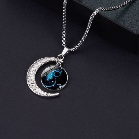 Luminous Zodiac Moon Titanium Steel Necklace Personalized Moon Pendant Reluova