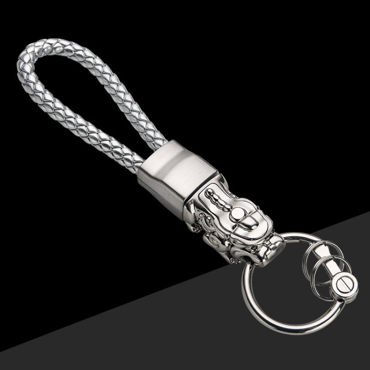 Braided Leather Rope Brave Troops Keychain With LED Light Metal Pendant