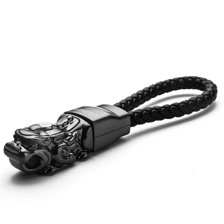 Braided Leather Rope Brave Troops Keychain With LED Light Metal Pendant