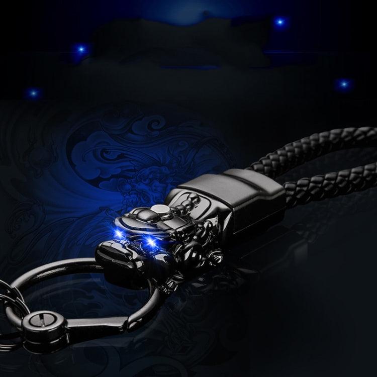 Braided Leather Rope Brave Troops Keychain With LED Light Metal Pendant