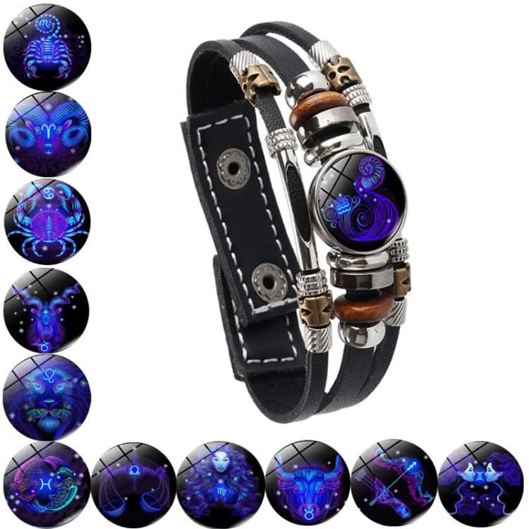 Twelve Constellations Night Light Leather Rope Bracelet Woven Beads Bracelet, Style: Reluova