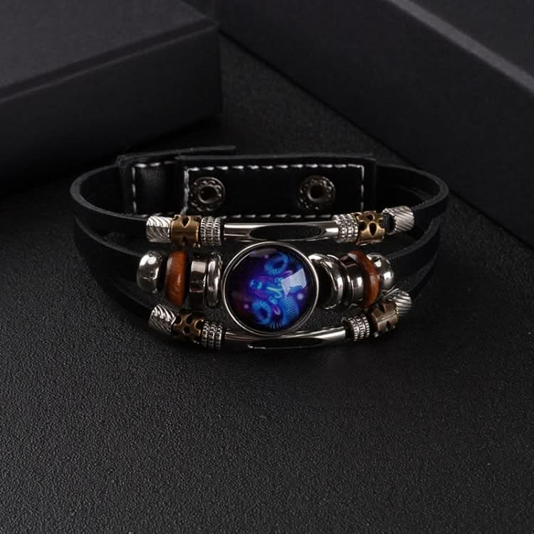 Twelve Constellations Night Light Leather Rope Bracelet Woven Beads Bracelet, Style: Reluova