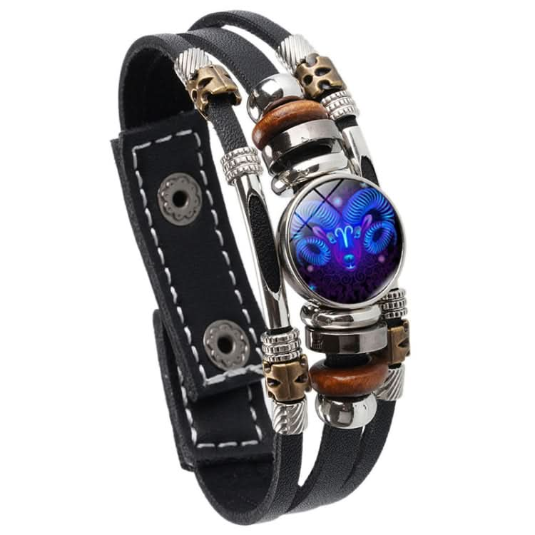 Twelve Constellations Night Light Leather Rope Bracelet Woven Beads Bracelet, Style: Reluova