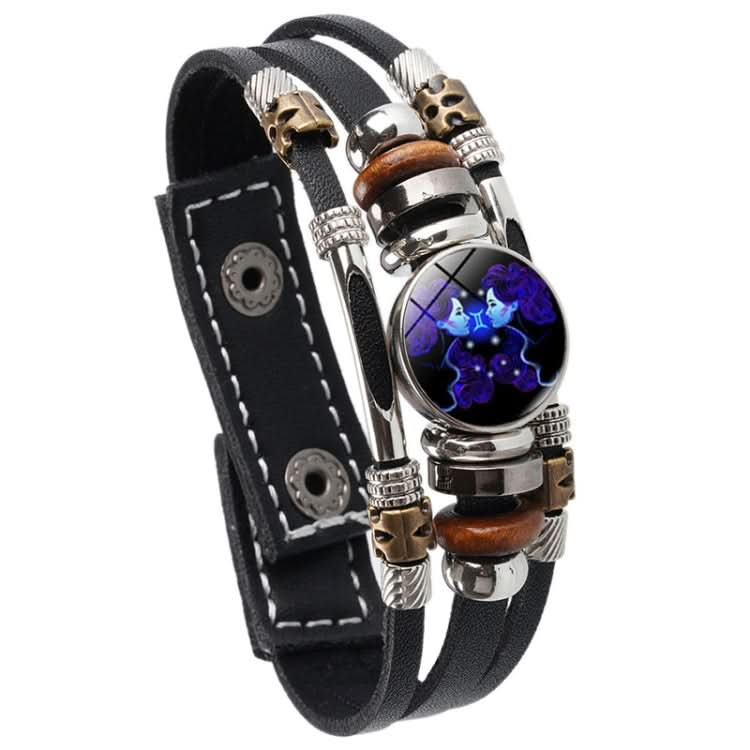 Twelve Constellations Night Light Leather Rope Bracelet Woven Beads Bracelet, Style: Reluova