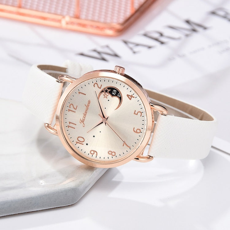 Ladies Moon Pattern Dial PU Strap Quartz Watch