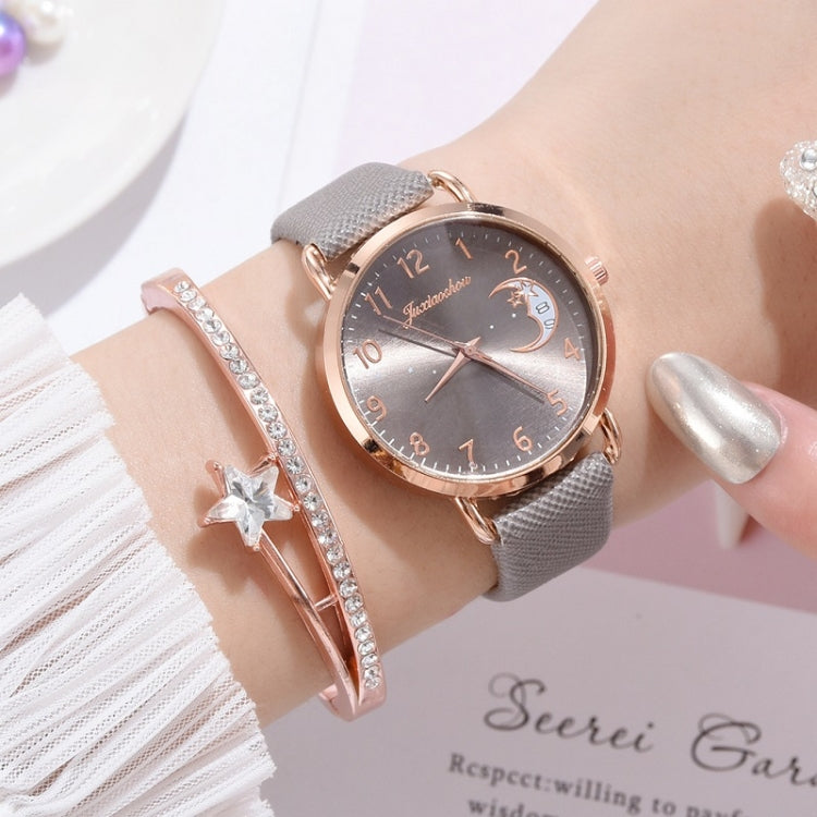 Ladies Moon Pattern Dial PU Strap Quartz Watch