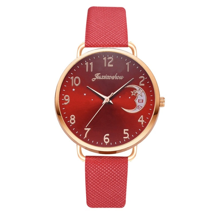 Ladies Moon Pattern Dial PU Strap Quartz Watch