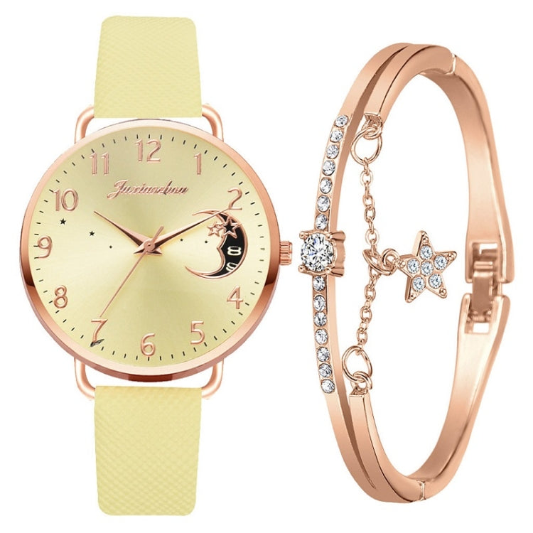 Ladies Moon Pattern Dial PU Strap Quartz Watch