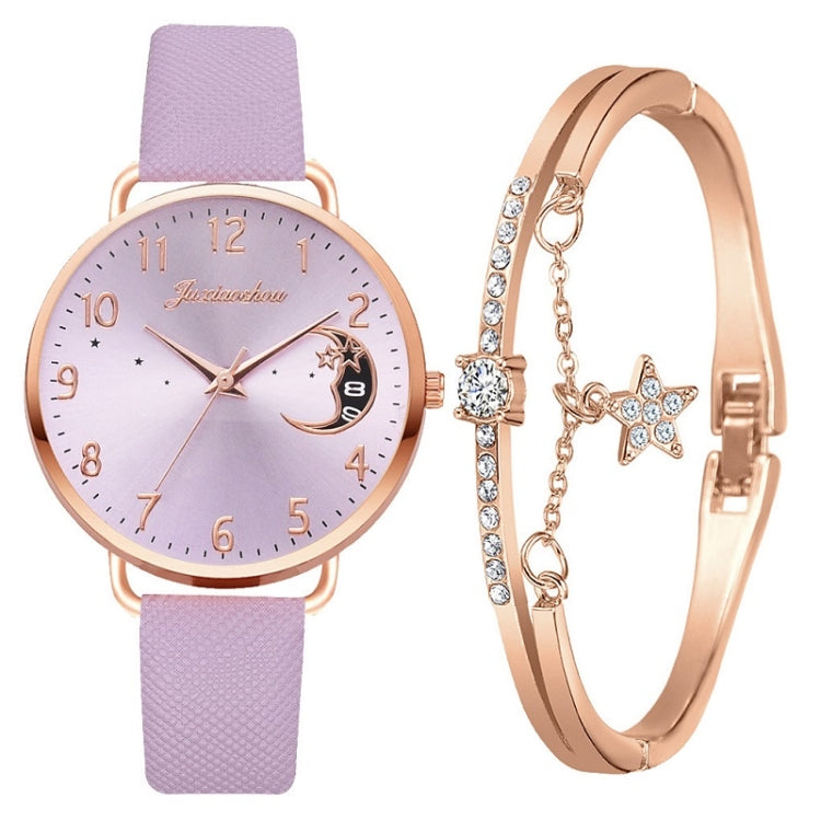 Ladies Moon Pattern Dial PU Strap Quartz Watch