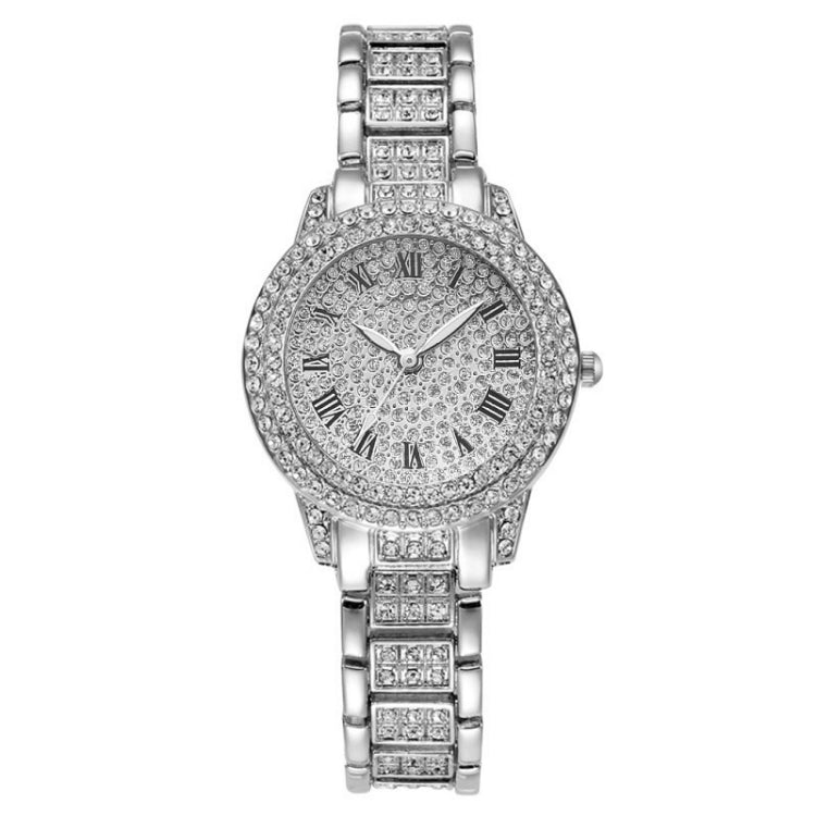 Full Diamond Roman Literal Steel Strap Quartz Watch