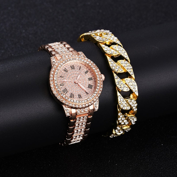 Full Diamond Roman Literal Steel Strap Quartz Watch