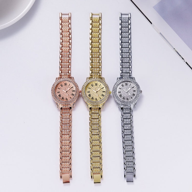 Full Diamond Roman Literal Steel Strap Quartz Watch