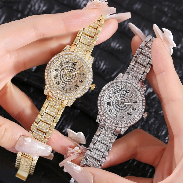 Full Diamond Roman Literal Steel Strap Quartz Watch Reluova