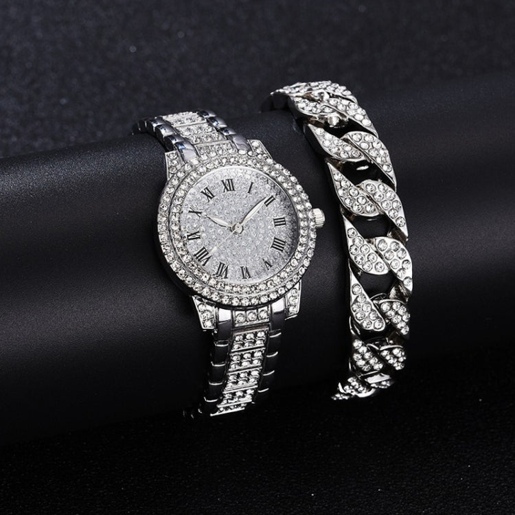 Full Diamond Roman Literal Steel Strap Quartz Watch Reluova