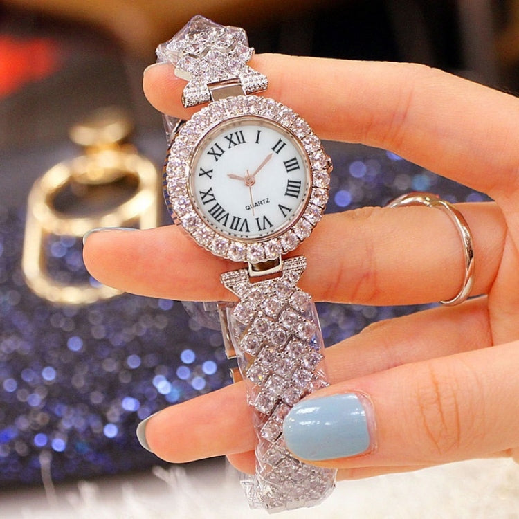 Fashion Roman Pattern Diamond Ladies Quartz Watch