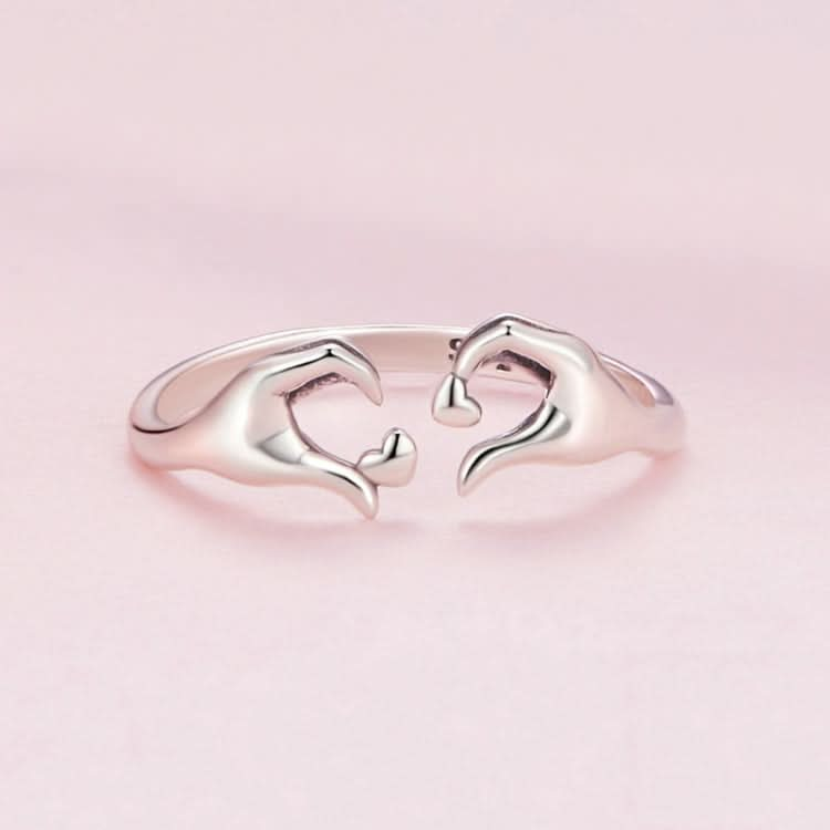 Sterling Silver S925 Heart Gesture Opening Romantic Ring Reluova