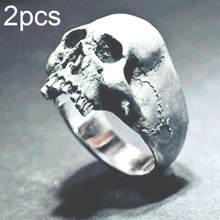 C56213 2pcs Punk Vintage Skull Ring Horror Skull Ring Men Gift Reluova