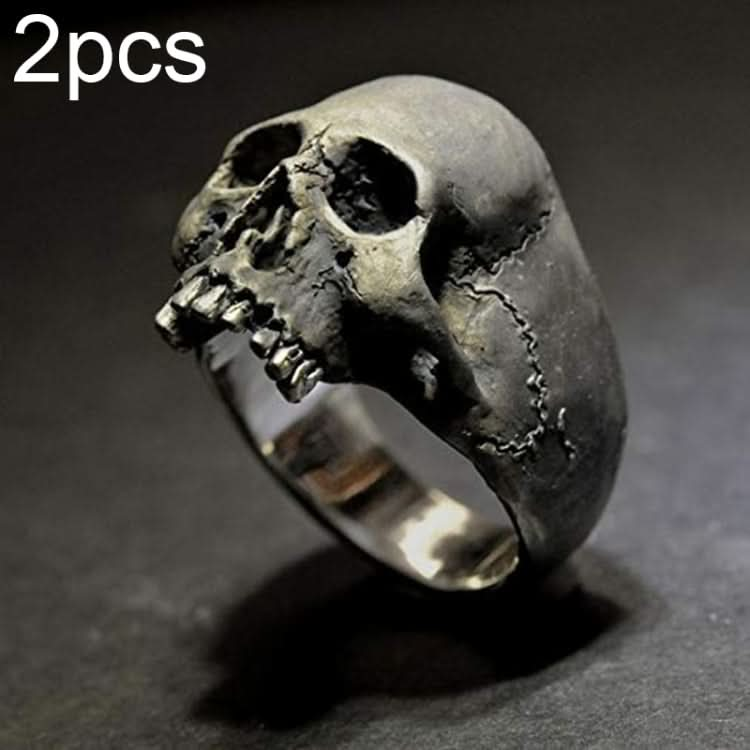 C56213 2pcs Punk Vintage Skull Ring Horror Skull Ring Men Gift Reluova