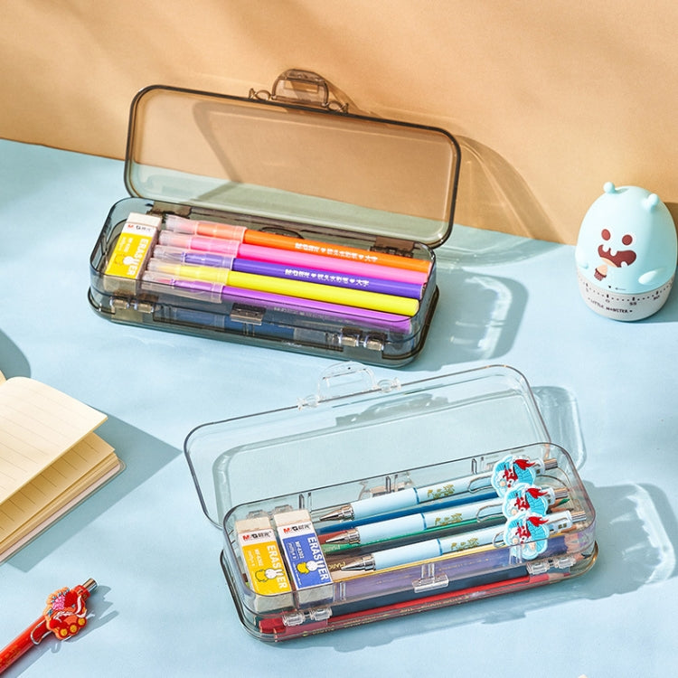 RJ 26 Large Capacity Simple Pen Bag Hand Lifting Transparent Double Layer Student Stationery Storage Box My Store