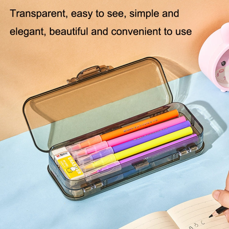 RJ 26 Large Capacity Simple Pen Bag Hand Lifting Transparent Double Layer Student Stationery Storage Box My Store