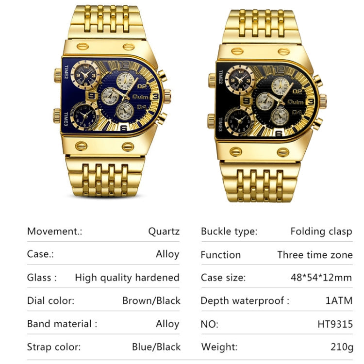 Oulm 9315 Multi Time Zone Large Dial Luminous Men Watch Steel Strap Casual Quartz Watch Reluova