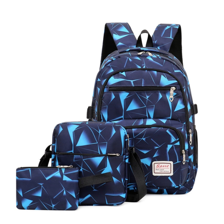 WA208 3 In 1 Diamond Print Canvas Backpack Shoulder Bag Student Schoolbag