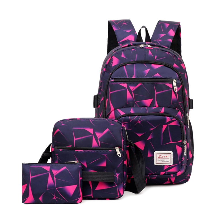 WA208 3 In 1 Diamond Print Canvas Backpack Shoulder Bag Student Schoolbag Reluova