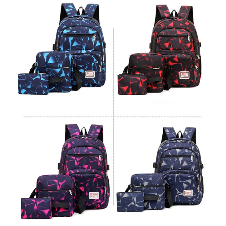 WA208 3 In 1 Diamond Print Canvas Backpack Shoulder Bag Student Schoolbag Reluova