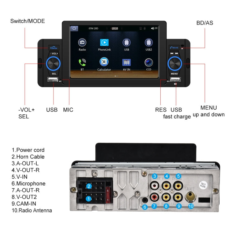 F133 5 inches Car MP5 Wired CarPlay Universal Bluetooth Player With Microphone, Style: