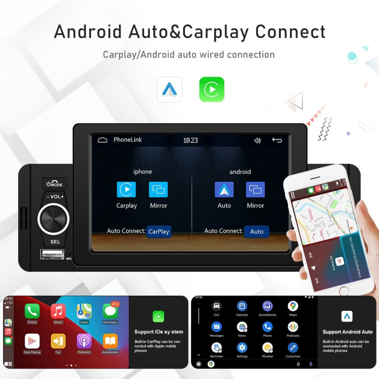 F133 5 inches Car MP5 Wired CarPlay Universal Bluetooth Player With Microphone, Style: