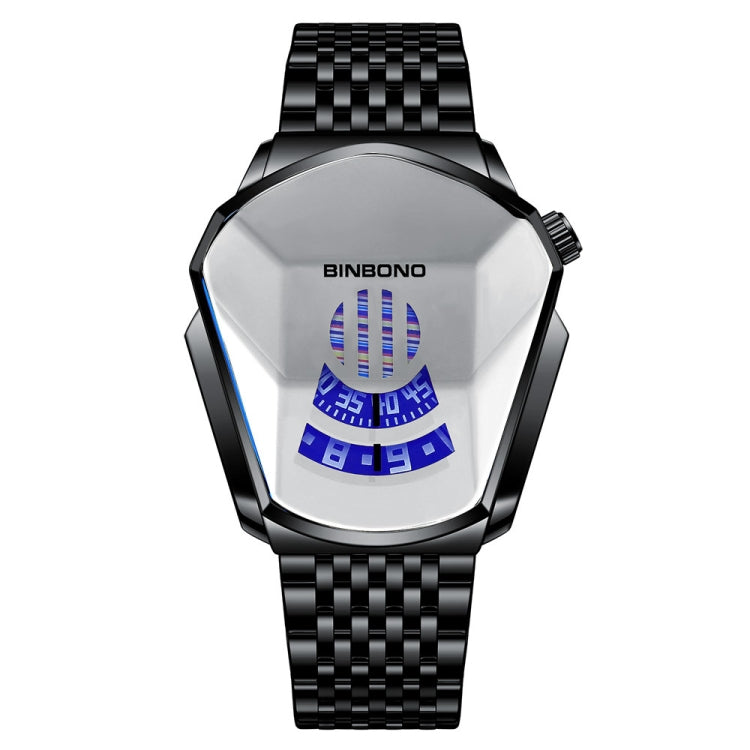 BINBOND Locomotive Concept Steel Belt Watch Men Live Black Technology Watch Reluova