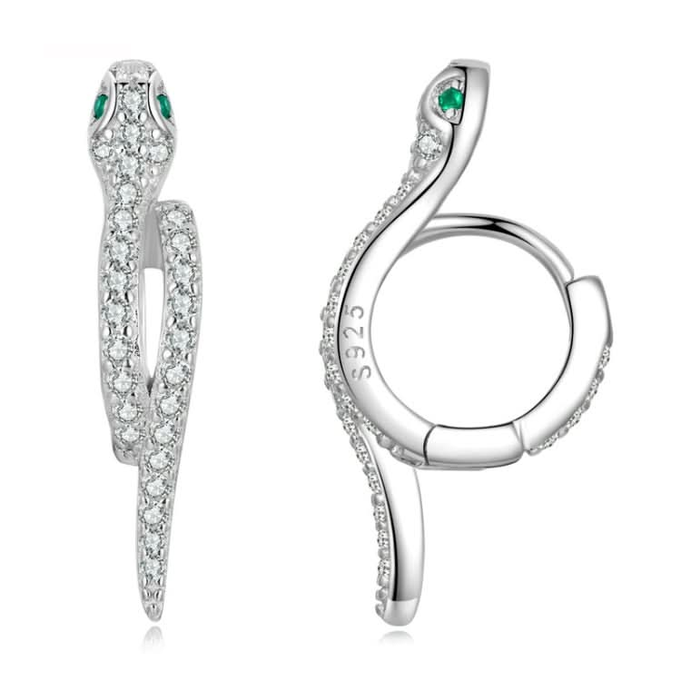 Sterling Silver S925 White Gold Plated Zircon Snake Earrings Reluova