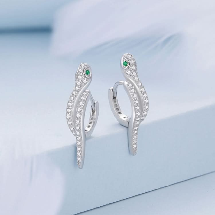 Sterling Silver S925 White Gold Plated Zircon Snake Earrings Reluova