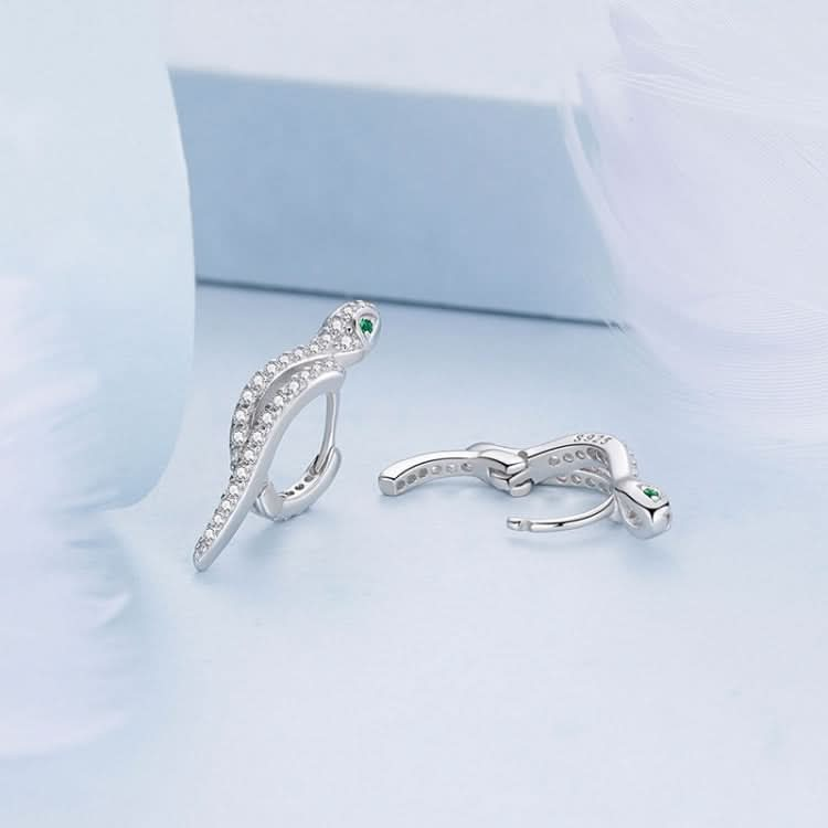 Sterling Silver S925 White Gold Plated Zircon Snake Earrings Reluova