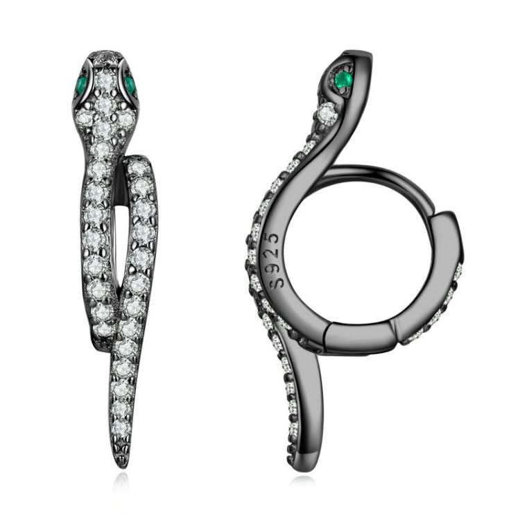 Sterling Silver S925 White Gold Plated Zircon Snake Earrings Reluova