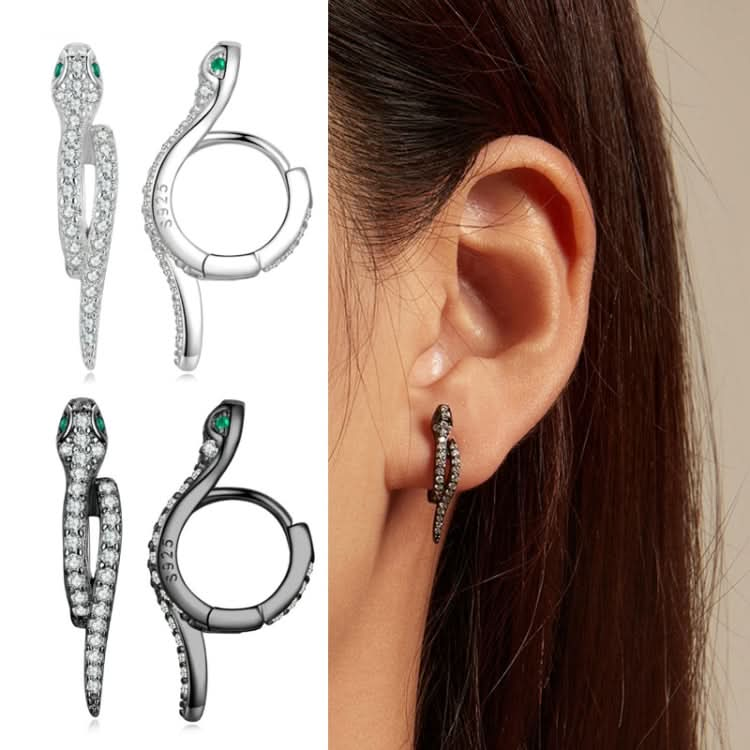 Sterling Silver S925 White Gold Plated Zircon Snake Earrings Reluova