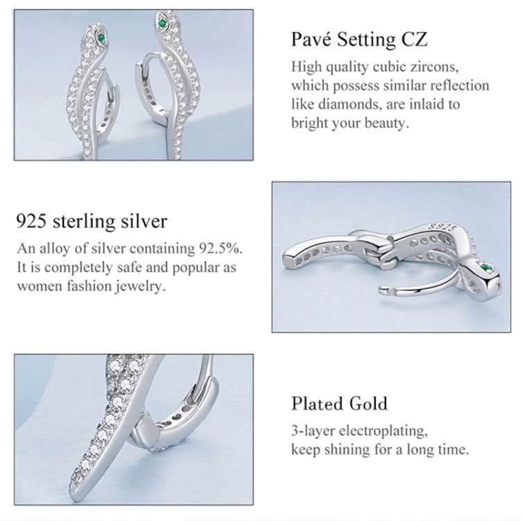 BSE669 Sterling Silver S925 White Gold Plated Zircon Snake Earrings Reluova