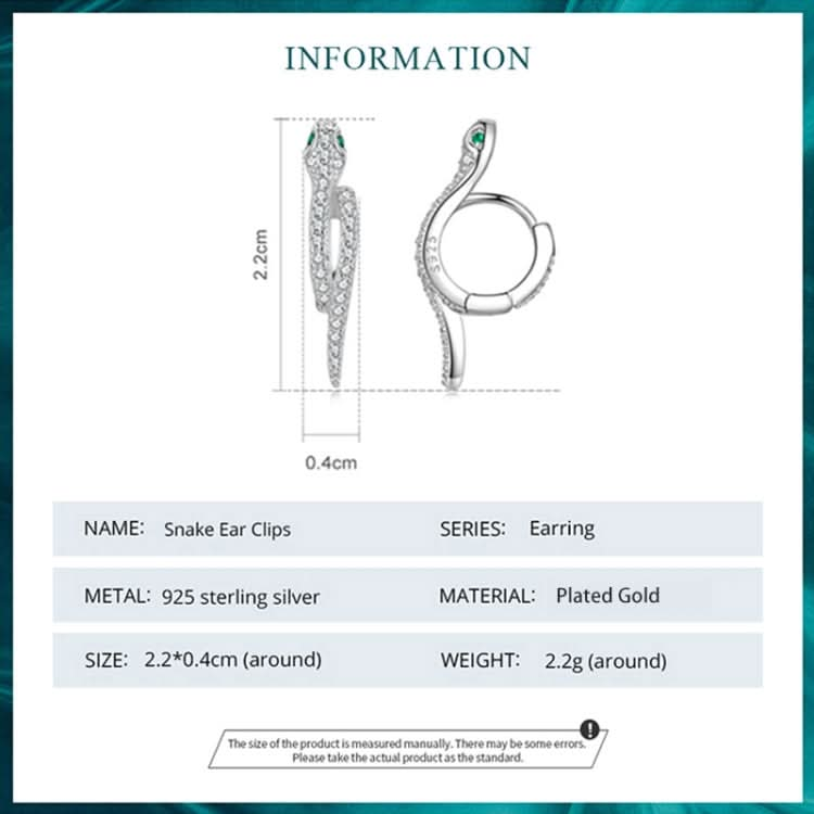 BSE669 Sterling Silver S925 White Gold Plated Zircon Snake Earrings Reluova