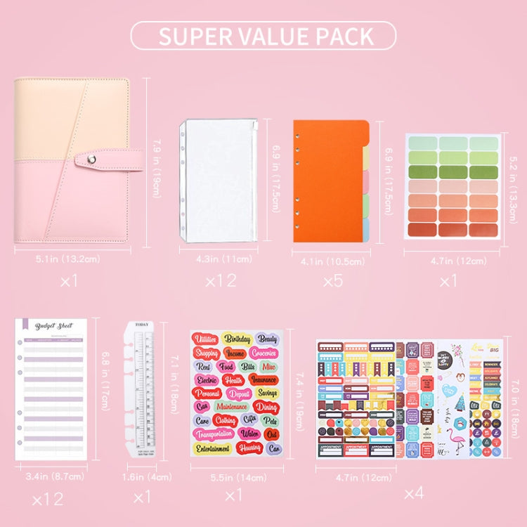 A6 YMX-012 PU Leather Budget Binder Notebook Macaron Color Matching Handbook My Store