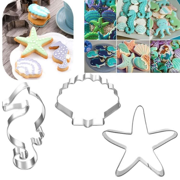 3 in 1 Ocean Series Seahorse Starfish Shell Baking Moulds Flip Sugar Cookie Mould-Reluova