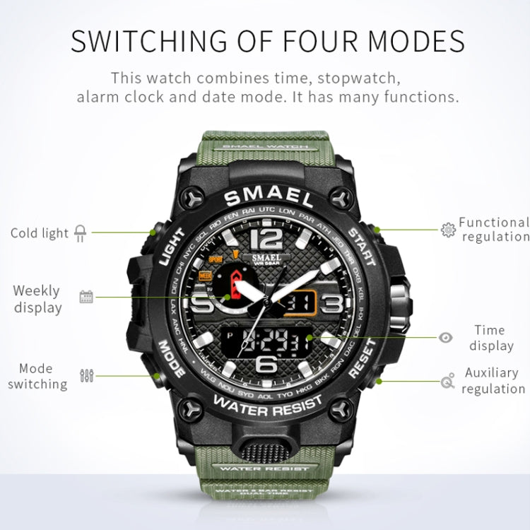 SMAEL 1545D Chronograph Calendar Alarm Clock Night Light Waterproof Watch Outdoor Men Watch Reluova