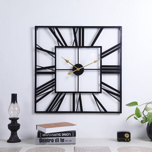 2053 58cm Vintage Living Room Wrought Iron Square Roman Metal Wall Clock-Reluova