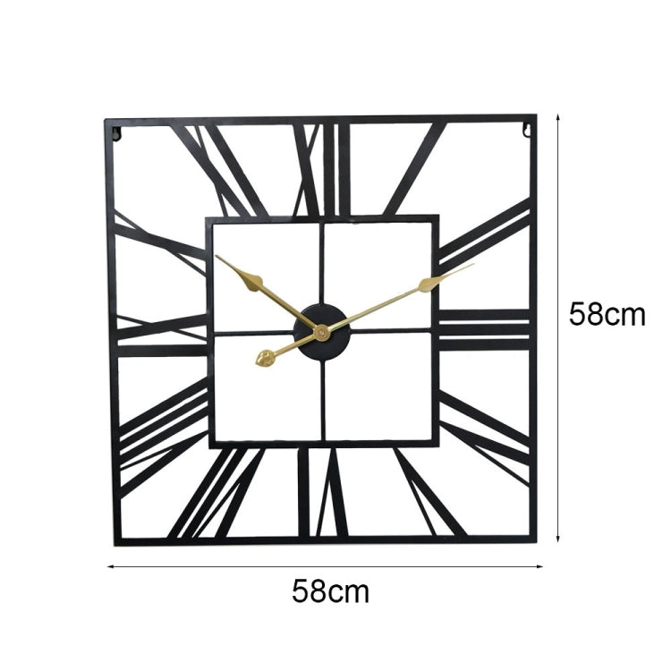 2053 58cm Vintage Living Room Wrought Iron Square Roman Metal Wall Clock-Reluova