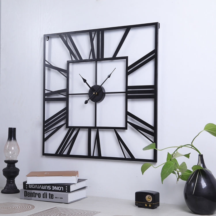 2053 58cm Vintage Living Room Wrought Iron Square Roman Metal Wall Clock