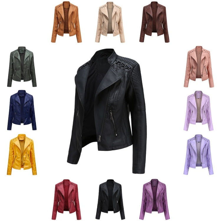 Women Short Leather Jacket Slim Jacket Motorcycle Suit, Series 4