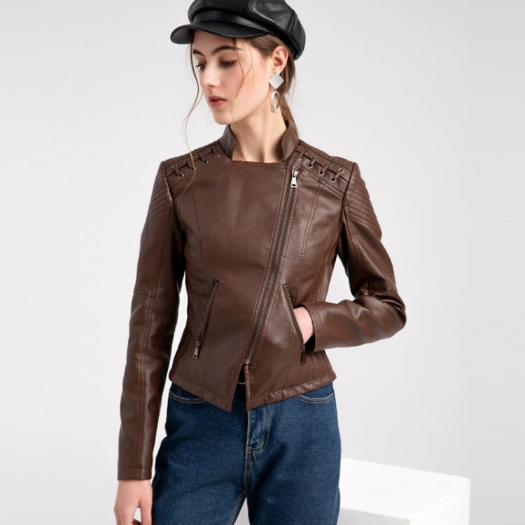 Women Short Leather Jacket Slim Jacket Motorcycle Suit, Series 1