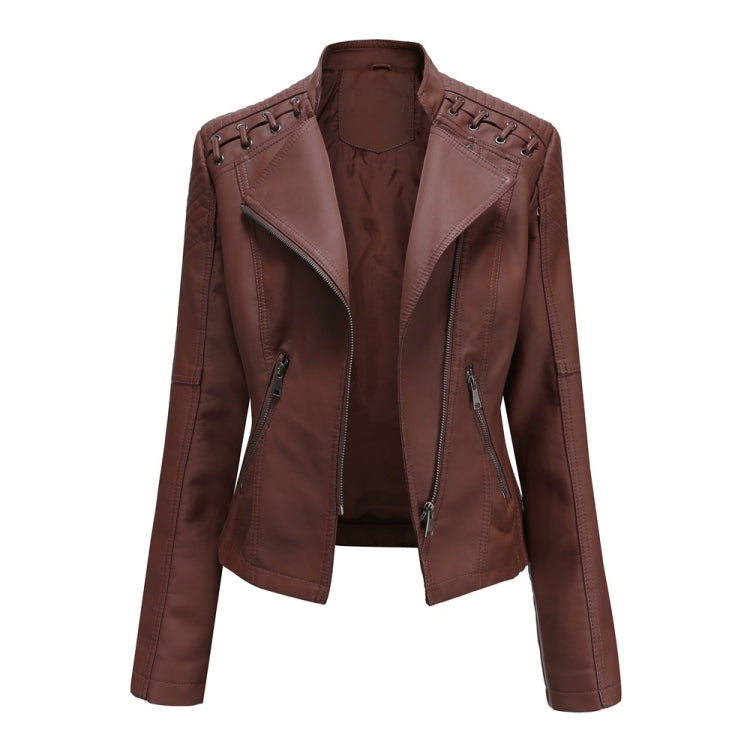 Women Short Leather Jacket Slim Jacket Motorcycle Suit, Series 1 Reluova