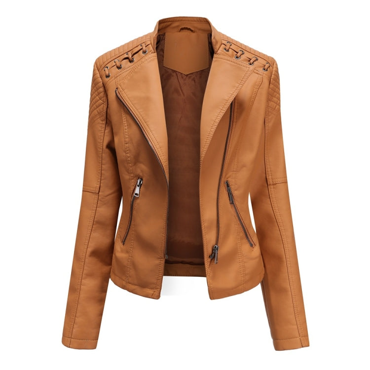 Women Short Leather Jacket Slim Jacket Motorcycle Suit, Series 2